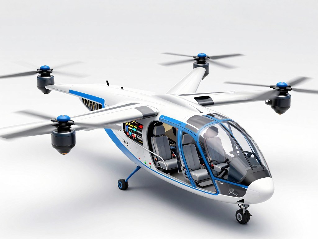 eVTOL aircraft technology showing electric motors and vertical takeoff capabilities