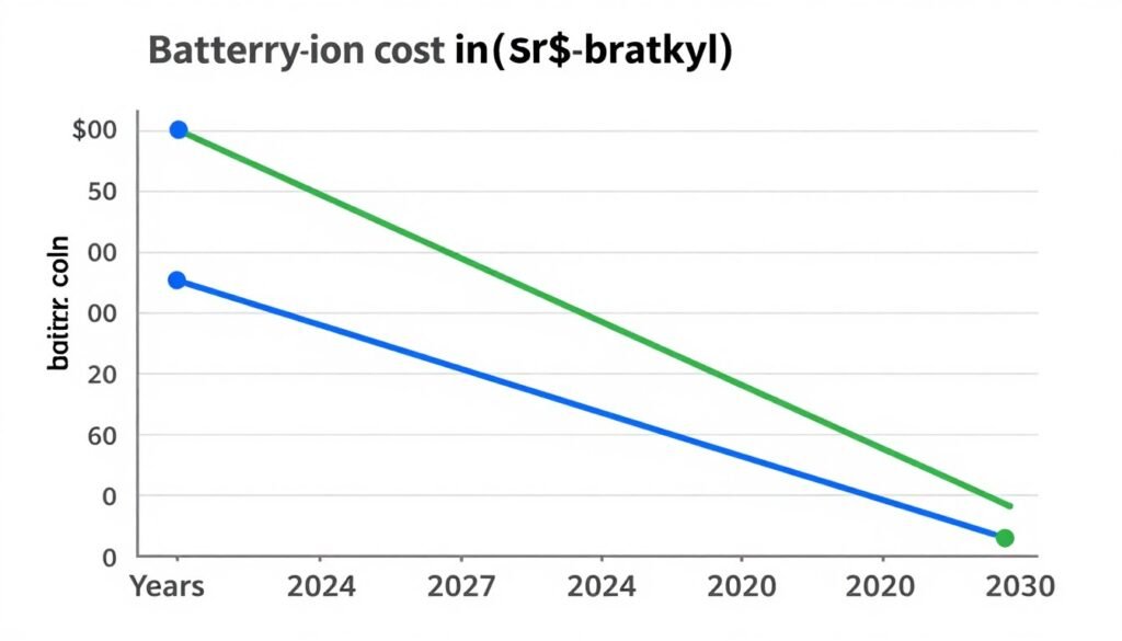 graph showing projected cost decline of solid-state batteries over time