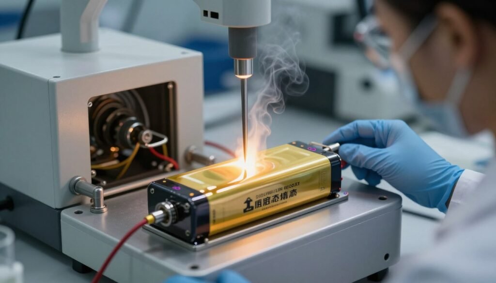 safety testing of solid-state battery showing thermal stability