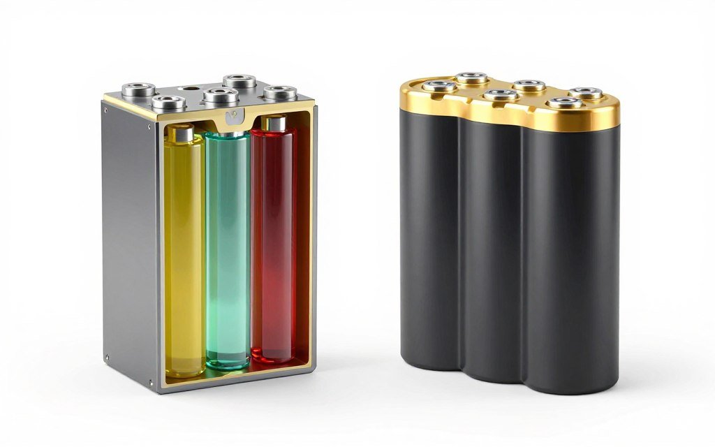 side-by-side comparison of traditional lithium-ion battery and solid-state battery construction