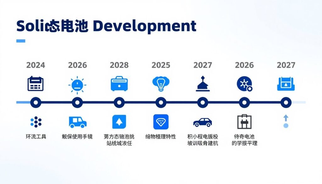timeline infographic showing solid-state battery milestones from 2024 to 2027